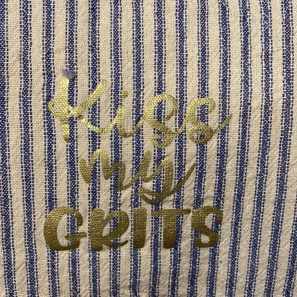 Kiss My Grits Unbranded Kitchen Towel Blue Cream Stripes
